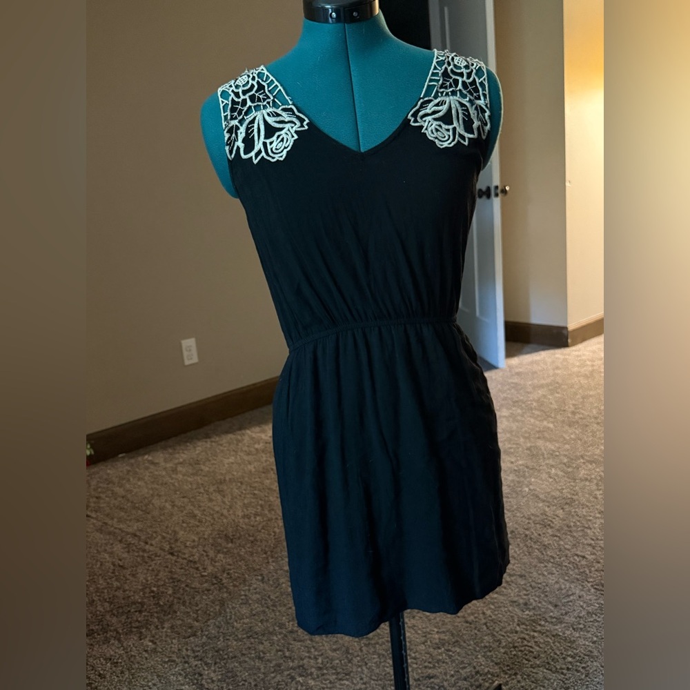 Lush Black Mini Dress with White Floral Detail